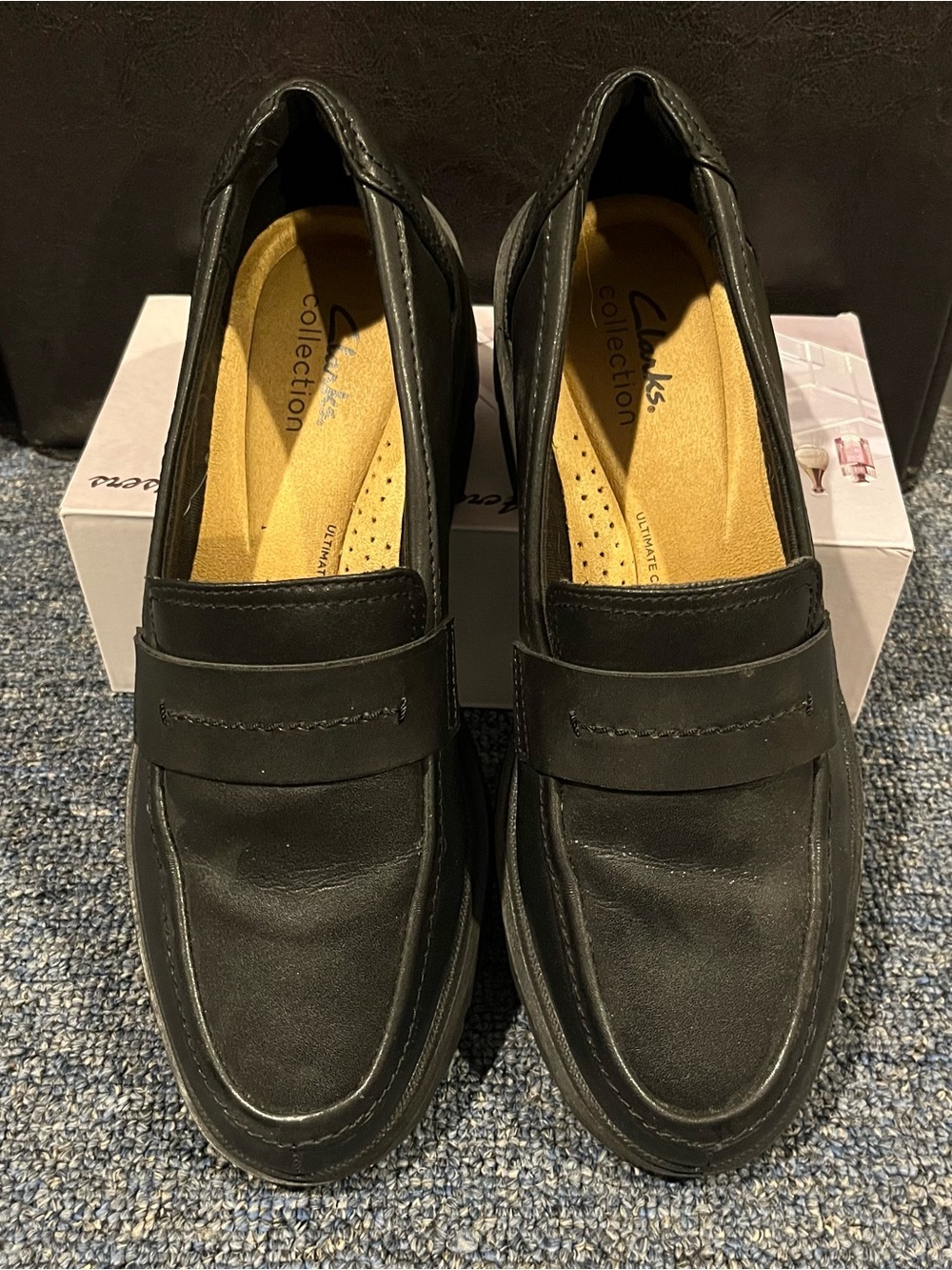 Clarks Black Leather Women's Penny Loafers